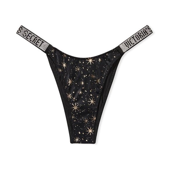 Victorias Secret BRAZILIAN Panty SHINE Strap Black Constellation Stars - Picture 1 of 11